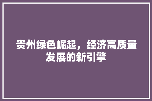 贵州绿色崛起,经济高质量发展的新引擎 贵州绿色崛起,经济高质量发展的新引擎