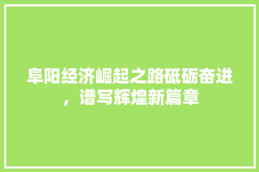 阜阳经济崛起之路砥砺奋进,谱写辉煌新篇章 阜阳经济崛起之路砥砺奋进,谱写辉煌新篇章