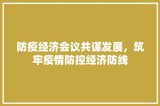 防疫经济会议共谋发展,筑牢疫情防控经济防线 防疫经济会议共谋发展,筑牢疫情防控经济防线
