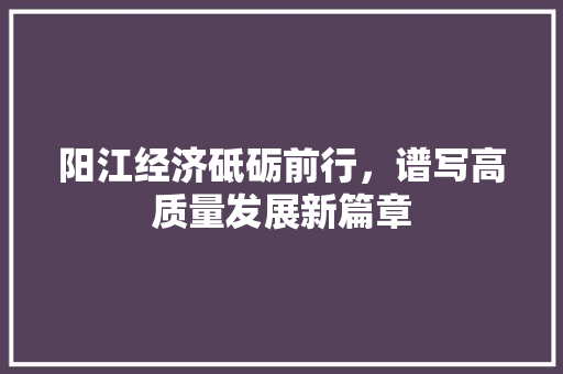 阳江经济砥砺前行,谱写高质量发展新篇章 阳江经济砥砺前行,谱写高质量发展新篇章