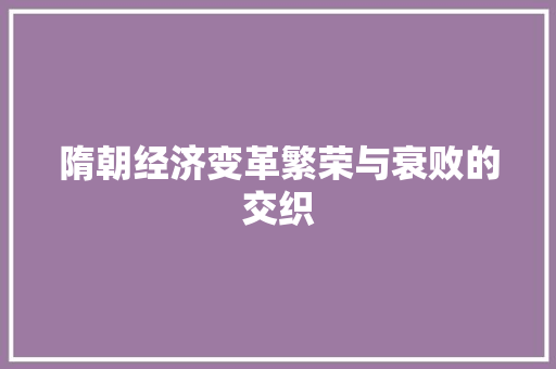 隋朝经济变革繁荣与衰败的交织 隋朝经济变革繁荣与衰败的交织