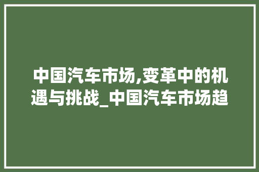 中国汽车市场,变革中的机遇与挑战_中国汽车市场趋势 中国汽车市场,变革中的机遇与挑战_中国汽车市场趋势