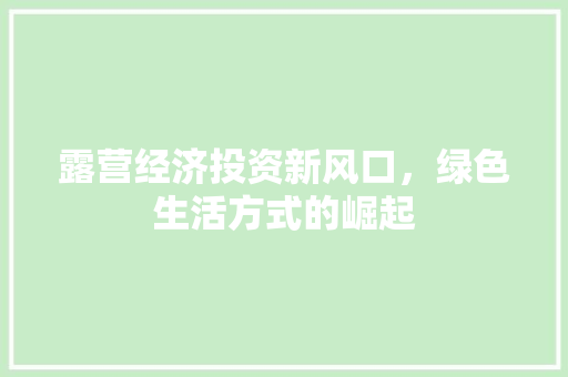 露营经济投资新风口,绿色生活方式的崛起 露营经济投资新风口,绿色生活方式的崛起