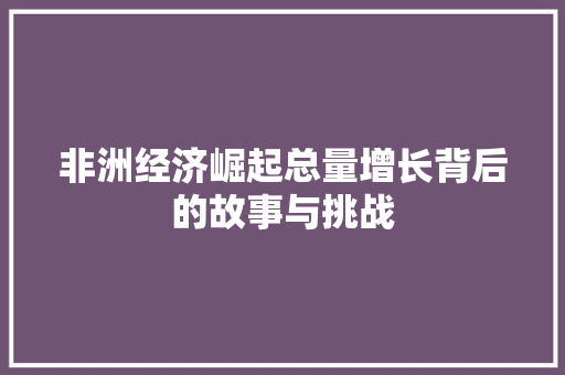 非洲经济崛起总量增长背后的故事与挑战 非洲经济崛起总量增长背后的故事与挑战