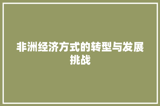 非洲经济方式的转型与发展挑战 非洲经济方式的转型与发展挑战