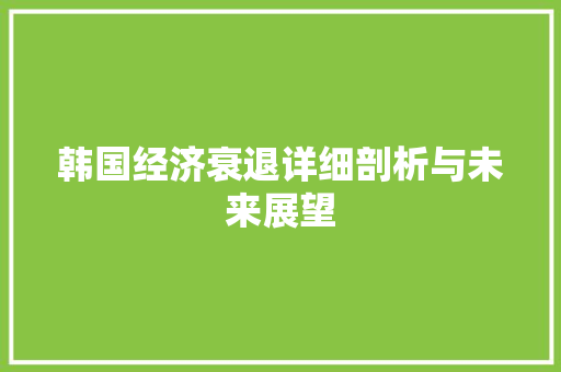 韩国经济衰退详细剖析与未来展望 韩国经济衰退详细剖析与未来展望