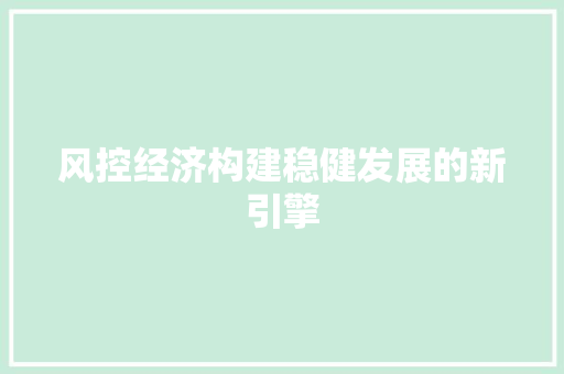 风控经济构建稳健发展的新引擎 风控经济构建稳健发展的新引擎