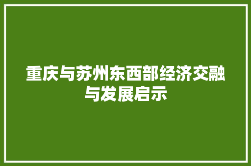 重庆与苏州东西部经济交融与发展启示 重庆与苏州东西部经济交融与发展启示