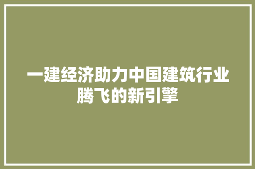 一建经济助力中国建筑行业腾飞的新引擎 一建经济助力中国建筑行业腾飞的新引擎