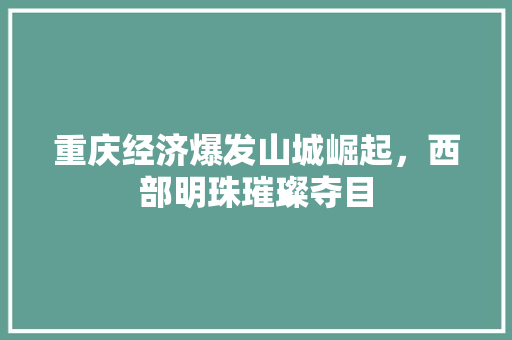 重庆经济爆发山城崛起,西部明珠璀璨夺目 重庆经济爆发山城崛起,西部明珠璀璨夺目