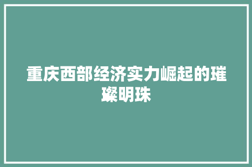 重庆西部经济实力崛起的璀璨明珠 重庆西部经济实力崛起的璀璨明珠