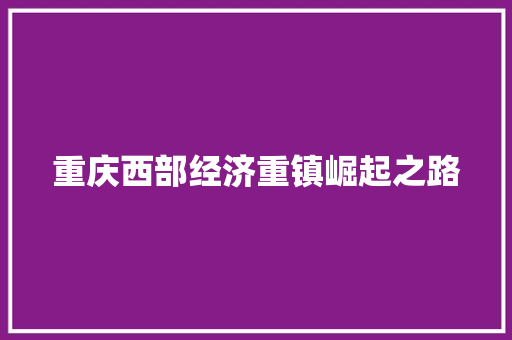 重庆西部经济重镇崛起之路 重庆西部经济重镇崛起之路
