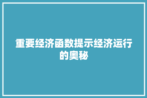 重要经济函数提示经济运行的奥秘 重要经济函数提示经济运行的奥秘