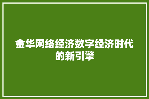金华网络经济数字经济时代的新引擎 金华网络经济数字经济时代的新引擎