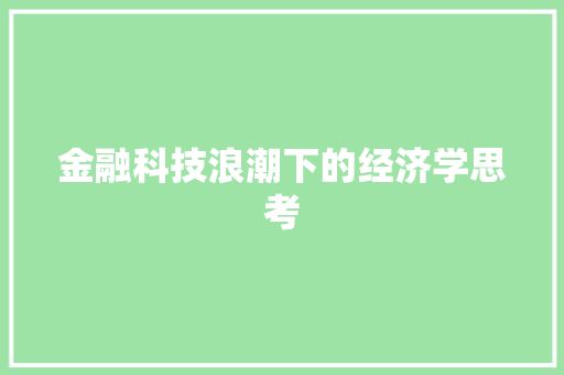 金融科技浪潮下的经济学思考 金融科技浪潮下的经济学思考