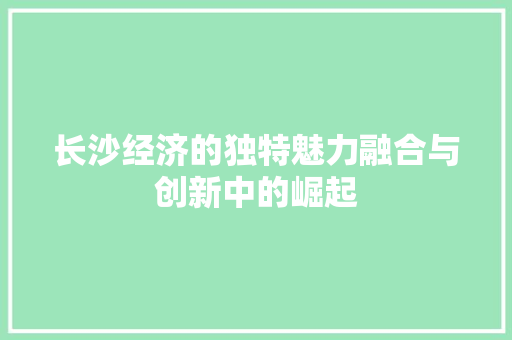 长沙经济的独特魅力融合与创新中的崛起 长沙经济的独特魅力融合与创新中的崛起