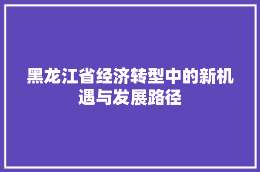 黑龙江省经济转型中的新机遇与发展路径 黑龙江省经济转型中的新机遇与发展路径