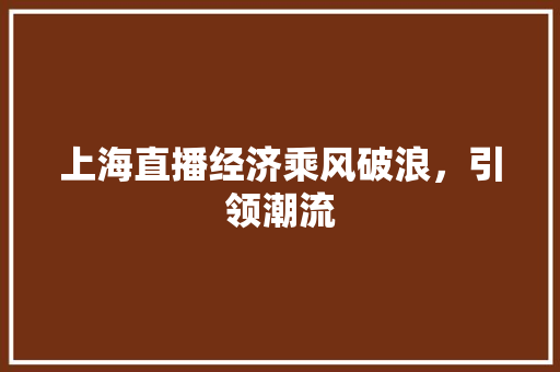 上海直播经济乘风破浪,引领潮流 上海直播经济乘风破浪,引领潮流