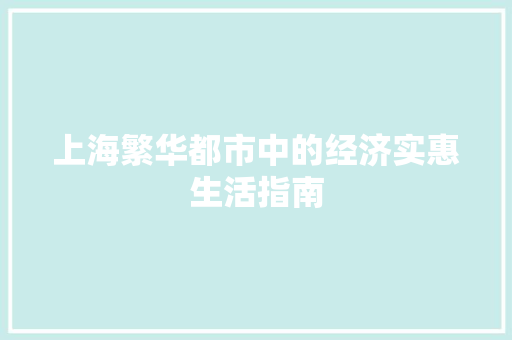 上海繁华都市中的经济实惠生活指南 上海繁华都市中的经济实惠生活指南