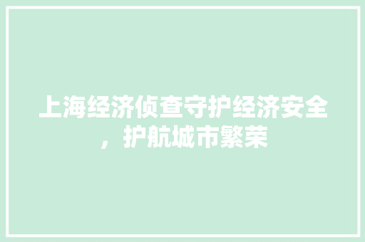 上海经济侦查守护经济安全,护航城市繁荣 上海经济侦查守护经济安全,护航城市繁荣