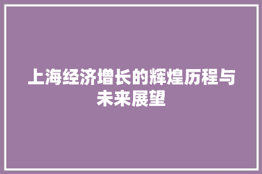 上海经济增长的辉煌历程与未来展望 上海经济增长的辉煌历程与未来展望