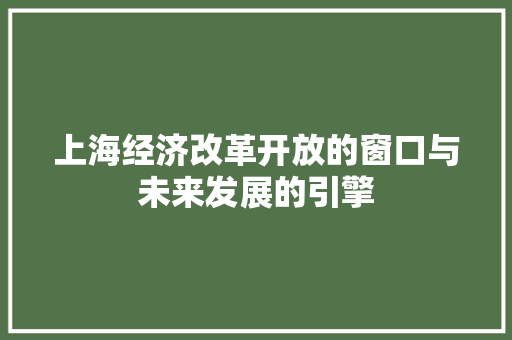 上海经济改革开放的窗口与未来发展的引擎 上海经济改革开放的窗口与未来发展的引擎