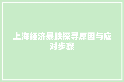 上海经济暴跌探寻原因与应对步骤 上海经济暴跌探寻原因与应对步骤