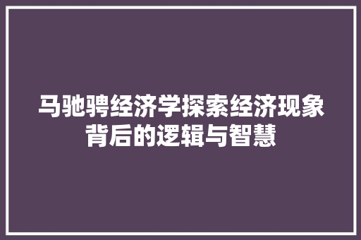 马驰骋经济学探索经济现象背后的逻辑与智慧 马驰骋经济学探索经济现象背后的逻辑与智慧