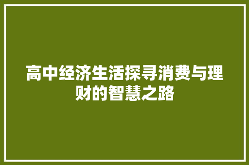 高中经济生活探寻消费与理财的智慧之路 高中经济生活探寻消费与理财的智慧之路