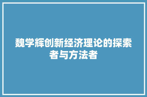 魏学辉创新经济理论的探索者与方法者 魏学辉创新经济理论的探索者与方法者
