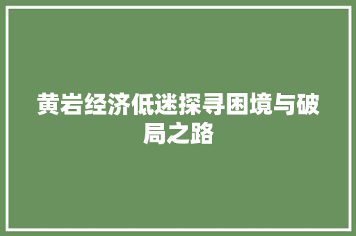 黄岩经济低迷探寻困境与破局之路 黄岩经济低迷探寻困境与破局之路