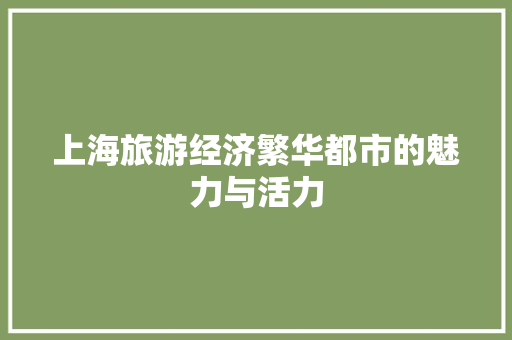 上海旅游经济繁华都市的魅力与活力 上海旅游经济繁华都市的魅力与活力