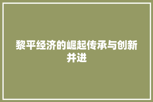 黎平经济的崛起传承与创新并进 黎平经济的崛起传承与创新并进