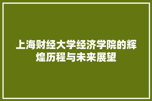 上海财经大学经济学院的辉煌历程与未来展望 上海财经大学经济学院的辉煌历程与未来展望