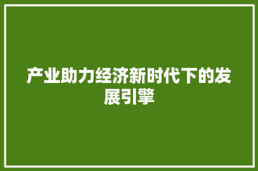 产业助力经济新时代下的发展引擎 产业助力经济新时代下的发展引擎
