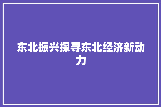 东北振兴探寻东北经济新动力 东北振兴探寻东北经济新动力