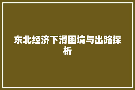 东北经济下滑困境与出路探析 东北经济下滑困境与出路探析