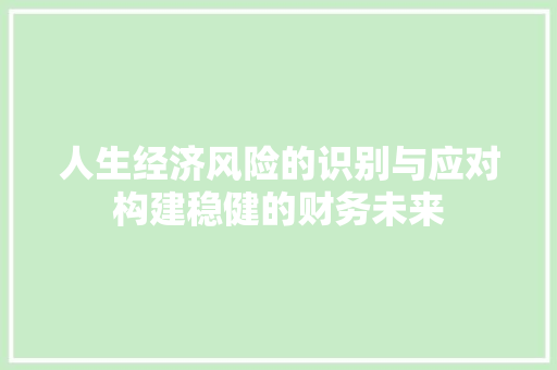 人生经济风险的识别与应对构建稳健的财务未来 人生经济风险的识别与应对构建稳健的财务未来