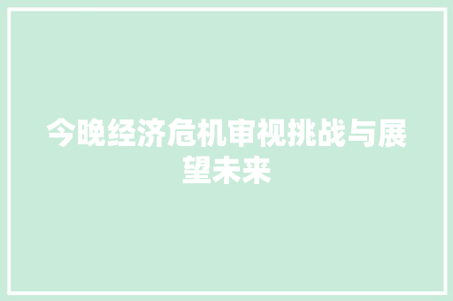 今晚经济危机审视挑战与展望未来 今晚经济危机审视挑战与展望未来