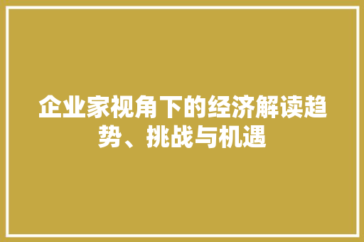 企业家视角下的经济解读趋势、挑战与机遇