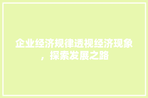 企业经济规律透视经济现象,探索发展之路 企业经济规律透视经济现象,探索发展之路