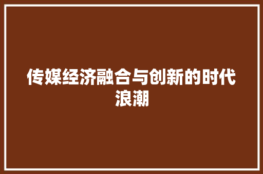 传媒经济融合与创新的时代浪潮 传媒经济融合与创新的时代浪潮