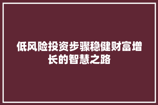 低风险投资步骤稳健财富增长的智慧之路 低风险投资步骤稳健财富增长的智慧之路
