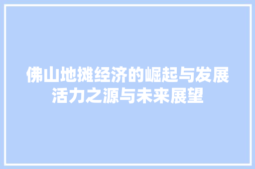佛山地摊经济的崛起与发展活力之源与未来展望 佛山地摊经济的崛起与发展活力之源与未来展望