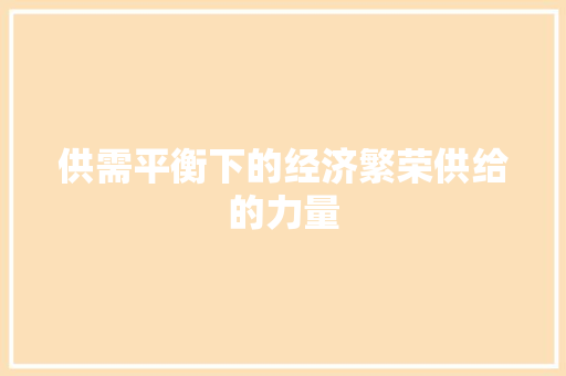 供需平衡下的经济繁荣供给的力量 供需平衡下的经济繁荣供给的力量