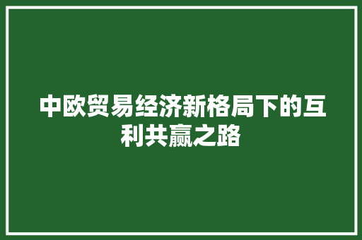 中欧贸易经济新格局下的互利共赢之路 中欧贸易经济新格局下的互利共赢之路