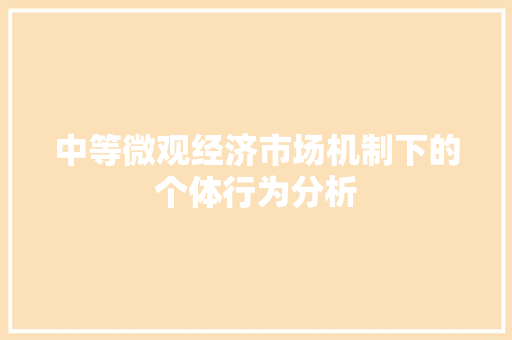 中等微观经济市场机制下的个体行为分析 中等微观经济市场机制下的个体行为分析