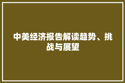 中美经济报告解读趋势、挑战与展望 中美经济报告解读趋势、挑战与展望