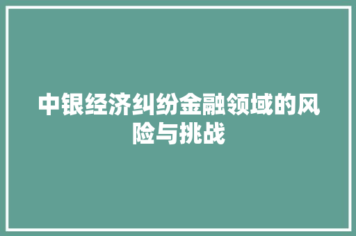 中银经济纠纷金融领域的风险与挑战 中银经济纠纷金融领域的风险与挑战