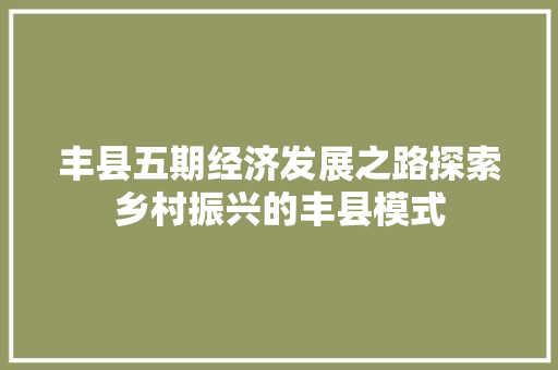 丰县五期经济发展之路探索乡村振兴的丰县模式 丰县五期经济发展之路探索乡村振兴的丰县模式